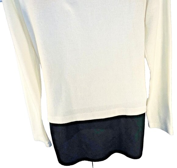 Calvin Klein Sweater Top Womens L Fits Like M Black White Color Block Crew Neck - Picture 5 of 11